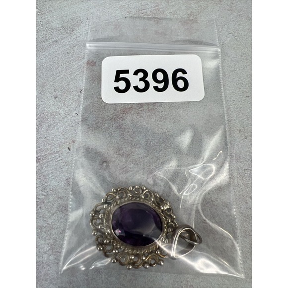 Amethyst Pendant Silver Oval Round Ornate Delicate‎ Purple Gift Classic - Picture 5 of 5